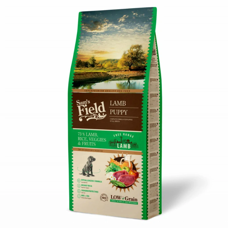 Sam's Field Low Grain Puppy Lamb - Free Range, superprémiove granule pre šteňatá s jahňacím z voľného chovu, 13 kg (Sams Field bez pšenice)
