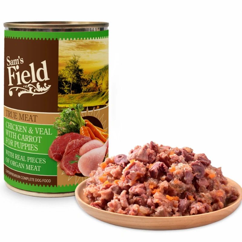 Sam's Field True Chicken & Veal Meat with Carrot for Puppies, superprémiová konzerva, 400 g (Sams Field)