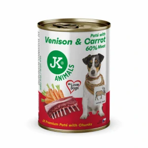 JK Premium Venison & Carrot, Paté with Chunks, 60 % Meat, prémiová konzerva pre psov, 400 g