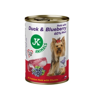 JK Premium Duck & Blueberry, Paté with Chunks, 60 % Meat, prémiová konzerva pre psov, 400 g