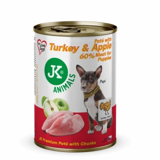 JK Premium Turkey & Apple for Puppies, Paté with Chunks, 60 % Meat, prémiová konzerva pre šteňatá, 400 g